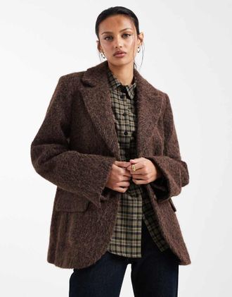 Object Giacca stile blazer oversize testurizzata morbida color marrone scuro