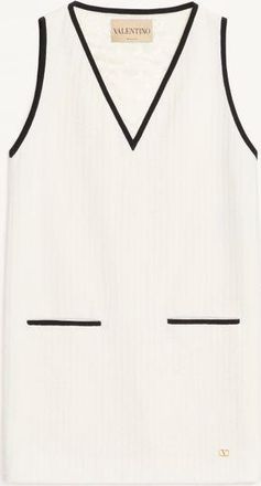 Valentino Midi Dress in Canestrello Cotton Tweed Woman LATTE/BLACK 36