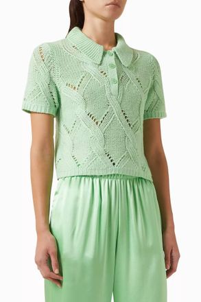 Sablyn Cadence Shrunken Cable Cashmere Polo Top In Green
