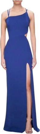 La Femme High Slit Strappy Back Gown Dress In Royal Blue