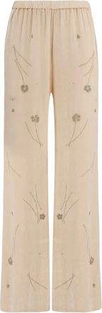 Forte_Forte Pantalones de terciopelo triturado bordados Fleurs dOrient - Trousers - Mujer - Beige - M