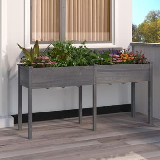 vidaXL Vidaxl - Jardinera Con Forro Madera Maciza De Abeto Gris 161x45x76 Cm
