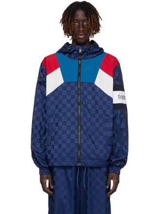 Tommy Hilfiger Checkerboard Colour-Blocked Hooded Track Jacket - Blue