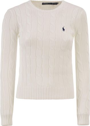Polo Ralph Lauren Baumwollpullover mit Zopfmuster und Rundhalsausschnitt