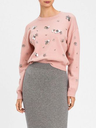 Twin-Set Maglia girocollo in misto lana con perline e paillettes