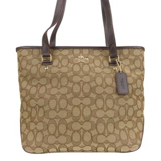 Coach Signature Dark Brown Signature Line Tote Bag (Pre-Owned)
