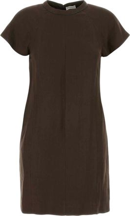 Brunello Cucinelli Brown Round Neck Mini Dress