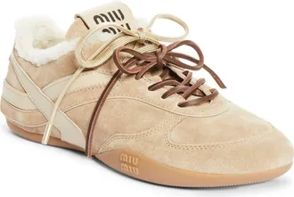Miu Miu Gymnasium Genuine Shearling Lined Sneaker in Deserto at Nordstrom, Size 40.5