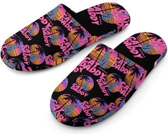 Generic Vintage Cat Daddy Mens Cozy Memory Foam Slippers Warm Cotton House Shoes Comfy Slipper for Indoor Outdoor