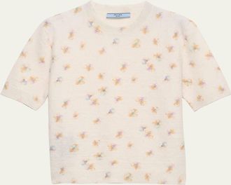 Prada Floral-Print Short-Sleeve Sweater