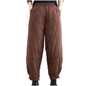 Generic Womens Winter Warm Goose Down Trousers Outdoor Sport Puffer Joggers Elastic Waist Thermal Fleece Sweatpants Plush Thick Tracksuit Bottoms with Pockets