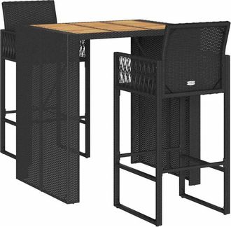 vidaXL Set Bar Jard&iacute;n Sin Cojines 3 Pzas Rat&aacute;n Sint&eacute;tico Acacia Negro Vidaxl
