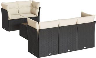 vidaXL Vidaxl - Set De Sof&aacute;s De Jard&iacute;n 6 Piezas Y Cojines Rat&aacute;n Sint&eacute;tico Negro