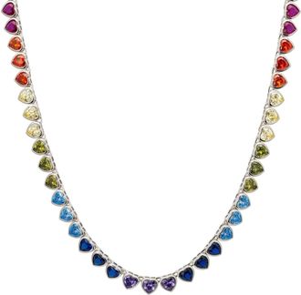 Latelita London Heart Garland Rainbow Gemstone Necklace Silver