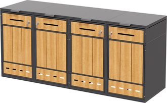 STILVORA Caseta Para Cubos De Basura 4 &times; 120 A 240 L, Acero Gris Con Puertas Efecto Madera, Tapa Abatible