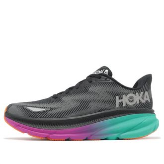 Hoka One One Mens Clifton 9 Gtx Running Shoes In Black/ Electric Aqua