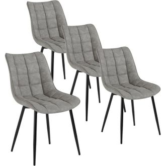 Woltu Set di 4 Sedie da Pranzo, Seduta in Similpelle, Sedie da Cucina, Gambe in Metallo, Grigio