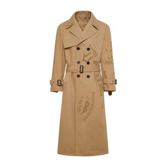 John Richmond Lange Trenchcoat met dubbele rij knopen en riem - Heren - Trenchcoats - Beige - M - Katoen - Jassen