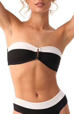 PQ Swim Colorblock Bandeau Bikini Top in Jet Black at Nordstrom, Size Medium