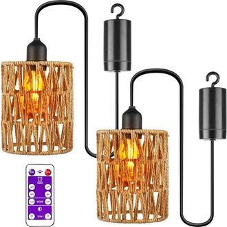 OEM Juego De 2 L&aacute;mparas Colgantes Inal&aacute;mbricas, A Pilas, Con Mando A Distancia - Rat&aacute;n Natural, Estilo Bohemio, Para Uso Interior Y Exterior