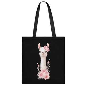 Generic Cute Llama With Flowers Womens Tote Casual Shopping Bag Lightweight Shoulder Bags Hobos Handbag for Work Travel Daily 35x40cm