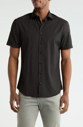 Soul of London Microfiber Stretch Short Sleeve Button-Down Shirt in Black at Nordstrom Rack, Size Small