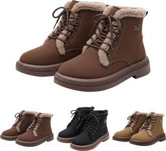 Generic Womens Winter Snow Boots Warm Cozy Faux Fur Booties Ladies Suede Lace Up Ankle Boots Outdoor Thick Insulated Low Heel Anti Slip Short Booties for Cold