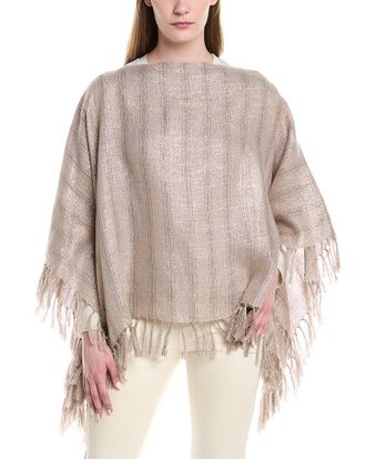 Brunello Cucinelli Sparkling Regimental Fringed Linen-Blend Poncho