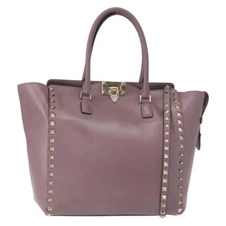 Valentino Garavani Rockstud Tote Rigid Leather Purple Leather Handbag (Pre-Owned)