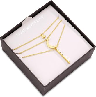 Sterling Forever Crescent & Bar Multi Layer Necklace