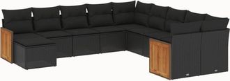 vidaXL Set De Sof&aacute;s De Jard&iacute;n 11 Pzas Y Cojines Rat&aacute;n Sint&eacute;tico Negro Vidaxl