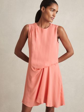 Reiss Womens Coral Tuck Detail Draped Mini Dress, Size: 6