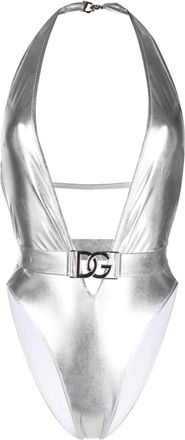 Dolce & Gabbana logo-plaque swimsuit - women - Polyamide/Polyester/Spandex/Elastane/Spandex/Elastane - 4 - Silver