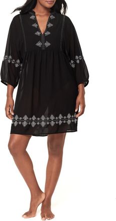 Miraclesuit Embroidered Cover-Up Dress in Black/White at Nordstrom, Size Small