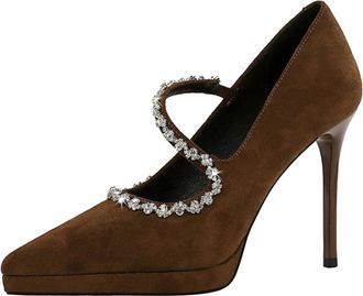 Generic Women Pointed Toe High Heels 10.5CM Sexy Pumps Sparkling Rhinestones Wedding Shoes for Bride Prom Party (Brown,4.5)