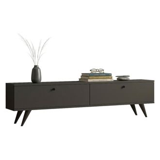 Dmora Mueble Para Tv Atestino, 2 Compartimentos, 2 Puertas, Apertura Abatible, 160x25x40h Cm Negro Antracita