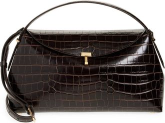 Toteme T-Lock Croc Embossed Leather Top Handle Bag in Dark Brown at Nordstrom