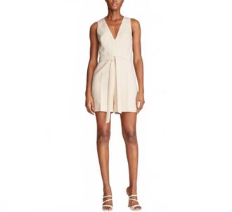 Halston Heritage Jordan V Neck Romper In Buff