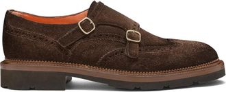 Santoni Double-Buckles Suede Monk Schoenen - Heren - Loafers - Bruin - 40 EU - Leer - Schoenen
