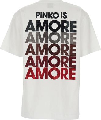 Pinko Womens T-Shirt With Logo, White Cotton T-Shirts & Jerseys