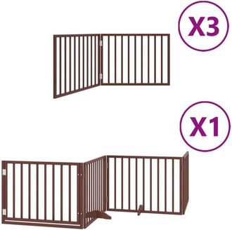 vidaXL Puerta de perros plegable 10 paneles madera álamo marrón 800 cm vidaXL