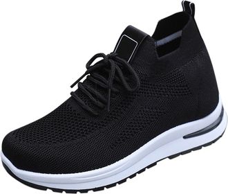 Generic Women Arch Support Walking Trainers Ladies Wide Fit Gym Sneakers Womens Breathable Mesh Fly Weave Casual Shoes Hundred Korean Thick Bottom Sports Shoe