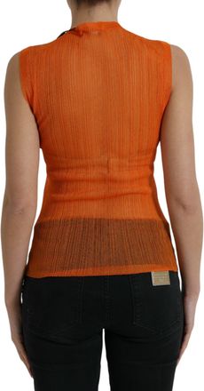 Dolce & Gabbana Womens Orange See Through Crew Neck Blouse Tank Top Polyester