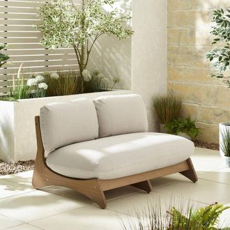 Furniturebox Iko Solid Wood & Cream Garden Sofa in Natural
