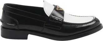 Prada Loafers, female, Black, Size: 6 US Two-tone Brushed Leather Loafers