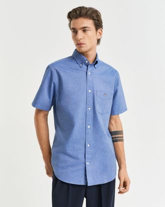 GANT Mens Regular Fit Short Sleeve Oxford Shirt - Blue - Size X-Large
