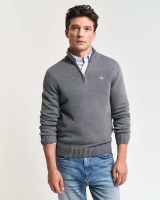 GANT Troyer GANT CASUAL COTTON HALF ZIP, Herren, Gr. 4XL, grau (dunkelgrau melange), Strick, Obermaterial: 100% Baumwolle, regular fit h&uuml;ftlang, hoch gesch