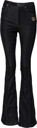 Dolce & Gabbana Womens Black Cotton Mid Waist Bootcut Denim Jeans Clothing