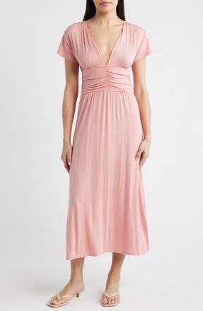 Loveappella Ruched Bodice Midi Dress in Dusty Rose at Nordstrom, Size X-Small