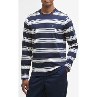 Barbour Plaistow Stripe Long Sleeve Cotton T-Shirt in Navy at Nordstrom, Size X-Large